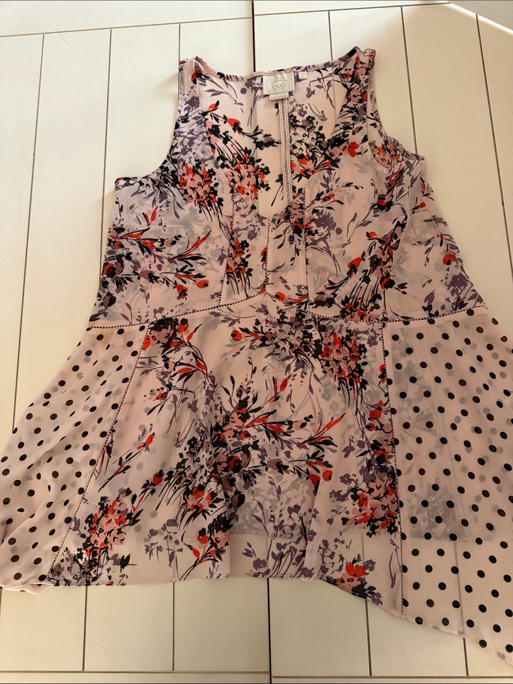 Anthropology Vanessa Virginia Floral & Polka Dot Sleeveless Spring/Summer Top